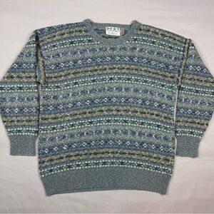 Vtg Ede and Ravenscroft Mens Fair Isle Sweater Sz Large Wool Linen Blend Knit A3